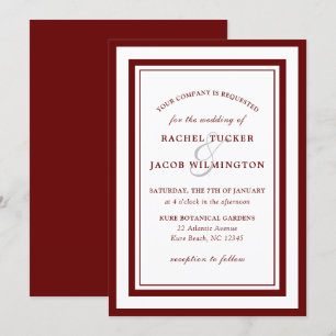 Moderne Burgund Rot weiße Grenze Einfache Hochzeit Einladung