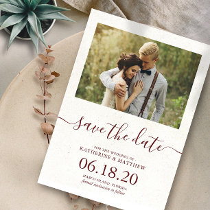 Moderne Burgund-Script-Hochzeit speichern die Datu Save The Date
