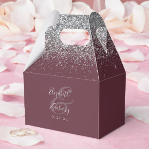 Moderne Burgund Silver Glitzer Hochzeit Geschenkschachtel