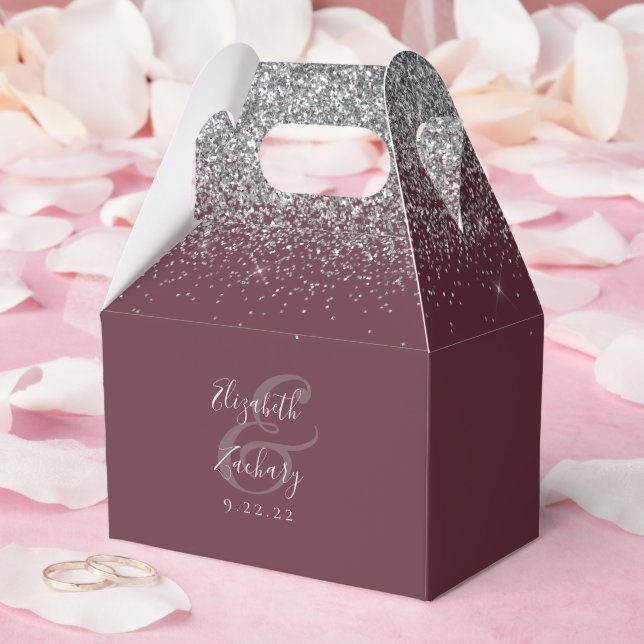 Moderne Burgund Silver Glitzer Hochzeit Geschenkschachtel (Hochzeit)