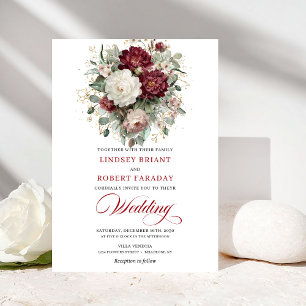 Moderne Burgund- und Weißblumen-Hochzeitseinladung Einladung