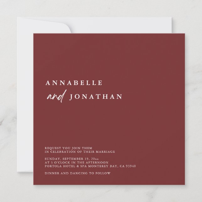 Moderne Burgund White Contemporary Wedding Einladung (Vorderseite)