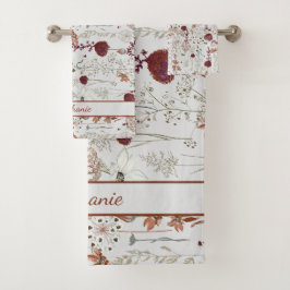 Moderne Burgund-Wildblumen | Elegant Boho Floral Badhandtuch Set