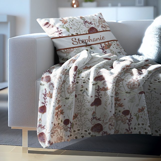 Moderne Burgund-Wildblumen | Elegant Boho Floral Fleecedecke (Von Creator hochgeladen)