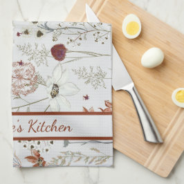 Moderne Burgund-Wildblumen | Elegant Boho Floral Geschirrtuch