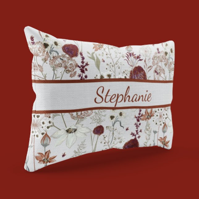 Moderne Burgund-Wildblumen | Elegant Boho Floral Kissenbezug (Von Creator hochgeladen)
