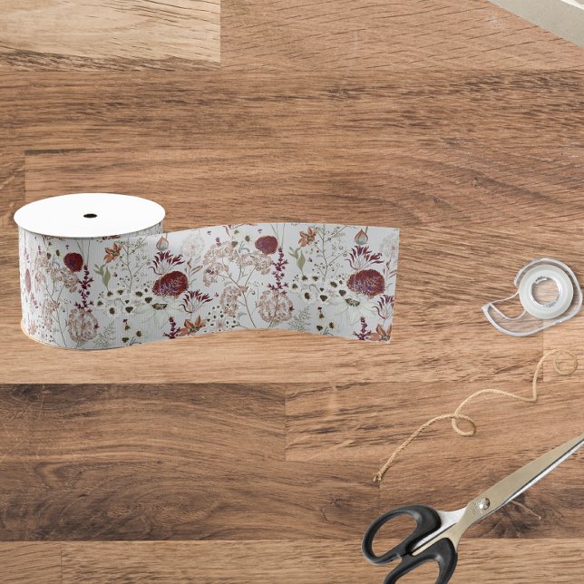 Moderne Burgund-Wildblumen | Elegant Boho Floral Ripsband (Von Creator hochgeladen)