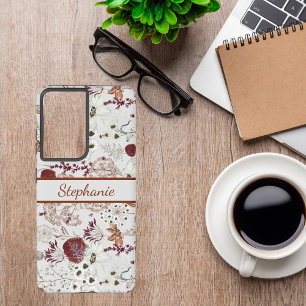 Moderne Burgund-Wildblumen Elegant Boho Floral Samsung Galaxy Hülle