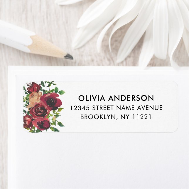 Moderne Burgunder Blumenblätterung Wasserfarben (Insitu)