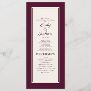 Moderne Burgunder-Creme-Hochzeitsprogramm Programm