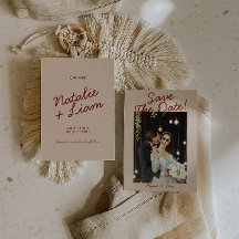 Moderne Burgunder Creme Whimsical Foto-Hochzeit