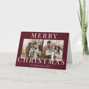 Moderne Burgunder Elegante Foto Weihnachten Karte