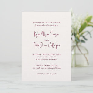 Moderne Burgunder Handschrift Elegante Hochzeit Einladung