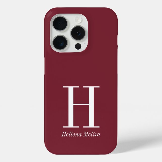 Moderne Burgunder-Monogramm-Name Case-Mate iPhone Hülle (Rückseite)