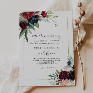 Moderne Burgunder Navy 50. Hochzeitstag Einladung