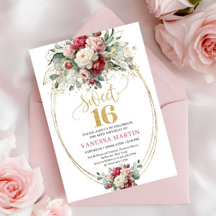 Moderne Burgunder-Rosé-Grün-Gold Sweet Sixteen Einladung