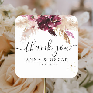 Moderne Burgunder-Rosé-Pink Blumen  Quadratischer Aufkleber