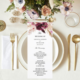 Moderne Burgunder-Rosé-Ton Floral Menükarte