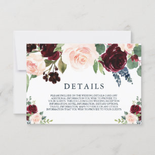 Moderne Burgunder Rotwein Navy Hochzeit Details Ka RSVP Karte
