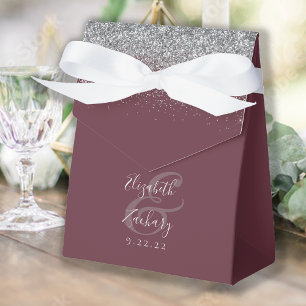 Moderne Burgunder Silber Glitter Hochzeit Geschenkschachtel