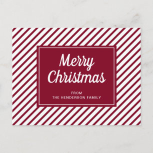 Moderne Burgunder Streifen Frohe Weihnachten Postkarte
