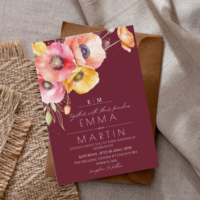 Moderne Burgunder Wasserfarbenpolster Einladung (Von Creator hochgeladen)