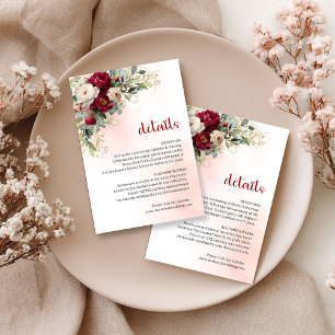 Moderne Burgunder Weiße Florale Goldene Hochzeitsi Begleitkarte