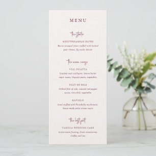 Moderne burgunderhandschrift Elegante Hochzeit Menükarte
