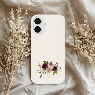Moderne Burgunderrosa Florale Wasserfarbe Monogram iPhone 16 Hülle