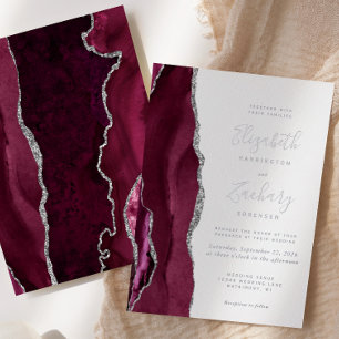 Moderne Burgunderrot Silber Achat Hochzeit Folieneinladung