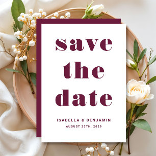 Moderne Burgunderrote Typografie-Hochzeit Save The Date