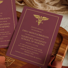 Moderne Burgundi Gold Nursing School RN Abschluss Einladung
