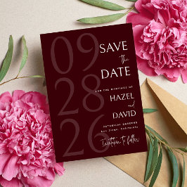 Moderne burgundische minimalistische Hochzeit Save The Date