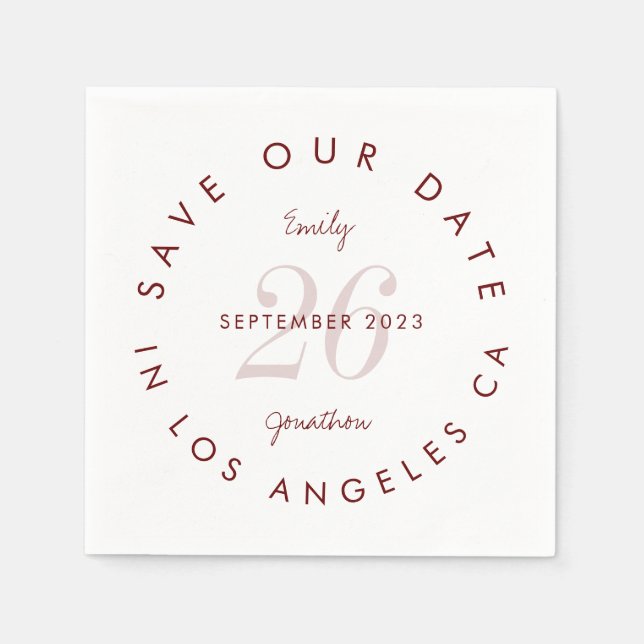 Moderne burgundische Typografie Save the Date Serviette (Vorderseite)