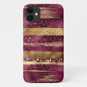 Moderne burgundische und goldene Pinselstriche Case-Mate iPhone Hülle