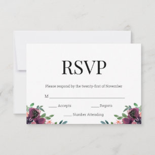 Moderne Burgundy Bloral Black Monogram UAWG RSVP Karte