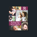 Moderne Burgundy-Farbblock-Reihe 6 FotoCollage Leinwanddruck<br><div class="desc">Moderner Burgundy Wine Color Block Familie 6 Foto Collage - mit personalisiertem Familiennamen, Jahr und Anfangsbuchstaben, alle in einem eleganten Rasterlayout angeordnet. Dieses moderne und elegante Design zeigt 6 eigene Bilder wunderschön. In verschiedenen Farbtönen, die zu jeder Zimmerdekoration passen. Ein tolles Urlaubsgeschenk für Großeltern, Eltern, Familie, Freunde und Angehörige. Anpassen...</div>