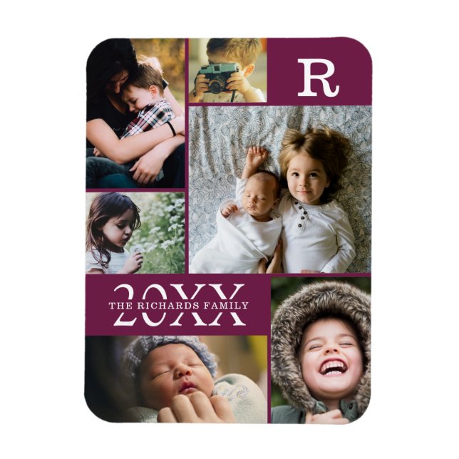 Moderne Burgundy-Farbblock-Reihe 6 FotoCollage Magnet (Vertikal)