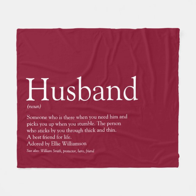 Moderne Burgundy Fun Husband Definition Fleecedecke (Vorderseite (Horizontal))