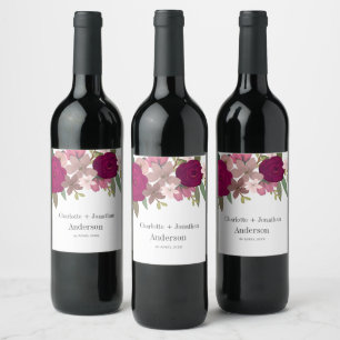 Moderne Burgundy Garden Blume Hochzeitskolonne Weinetikett