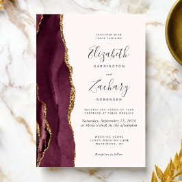 Moderne Burgundy Gold Agate Blush Hochzeit Einladung