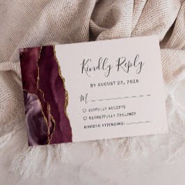 Moderne Burgundy Gold Agate Blush Hochzeit RSVP Karte