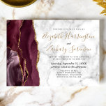 Moderne Burgundy Gold Agate Marble Wedding Einladung<br><div class="desc">Die links Kulisse dieser modernen Hochzeitseinladung besticht durch eine bordeauxrote Aquarellgrenze mit vergoldetem Imitat-Glitzer. Der anpassbare Text kombiniert eine goldfarbene Handschrift mit schwarzer Kupferplatte und kursiven Schriftart auf weißem und grauem Marmorhintergrund. Auf der Rückseite ist ein passendes Bordeaux- und Gold-Agate-Design.</div>