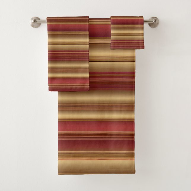 Moderne Burgundy Gold Luxury Linen Collection Badhandtuch Set (Insitu)