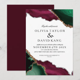 Moderne Burgundy & Green Agate Hochzeit Einladung