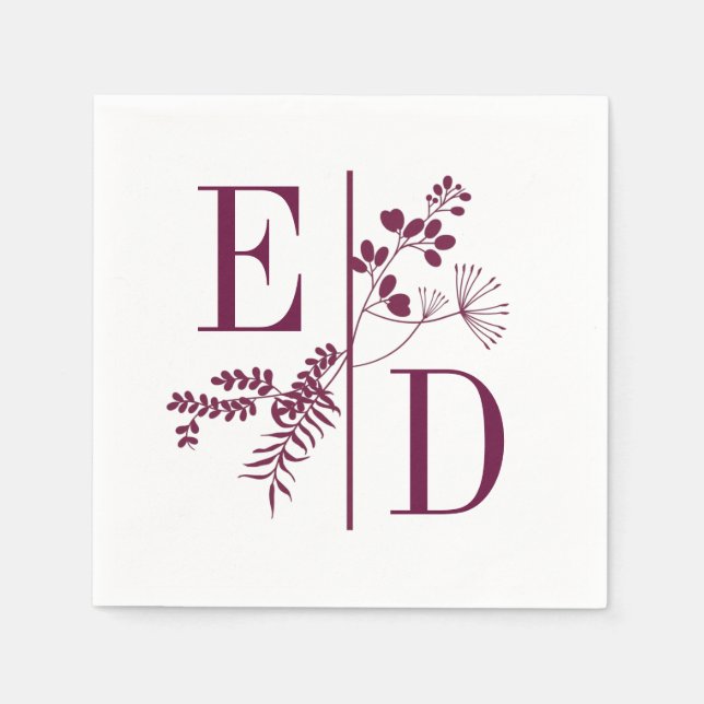 Moderne Burgundy-Initialen Hochzeiten von Napkins Serviette (Vorderseite)