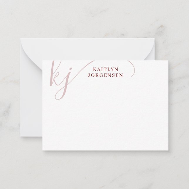 Moderne Burgundy Monogram Elegant Script Initials Mitteilungskarte (Vorderseite)