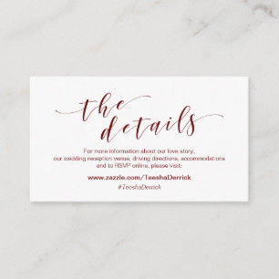 Moderne burgundy-Schrift, Unsere Details, Website Begleitkarte