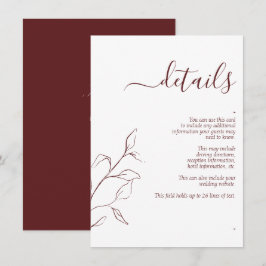 Moderne Burgundy Script-Hochzeitdetails - Einschli Begleitkarte