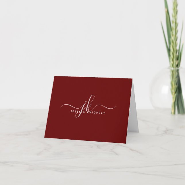 Moderne Burgundy Script Initials Mit Monogramm (Vorderseite)